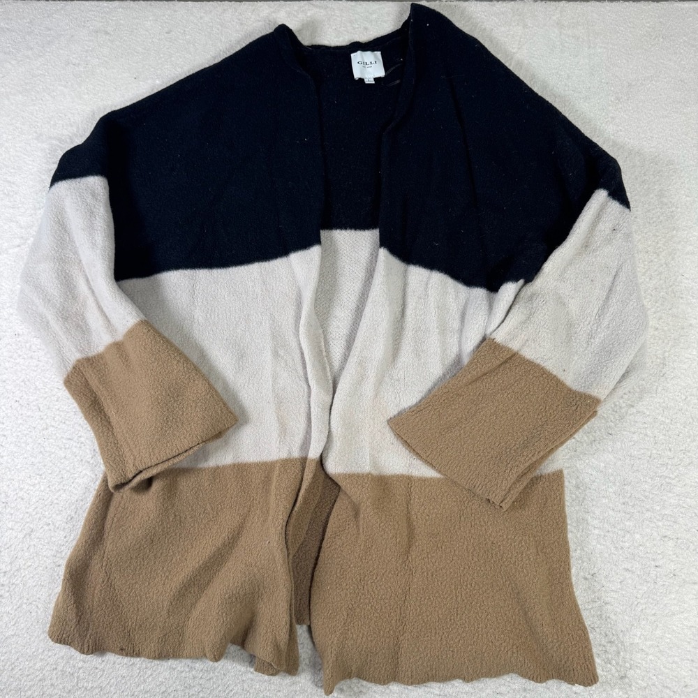 Gilli Colorblock Cardigan Womens Large Black Tan Cream Excellent Open Front Knit